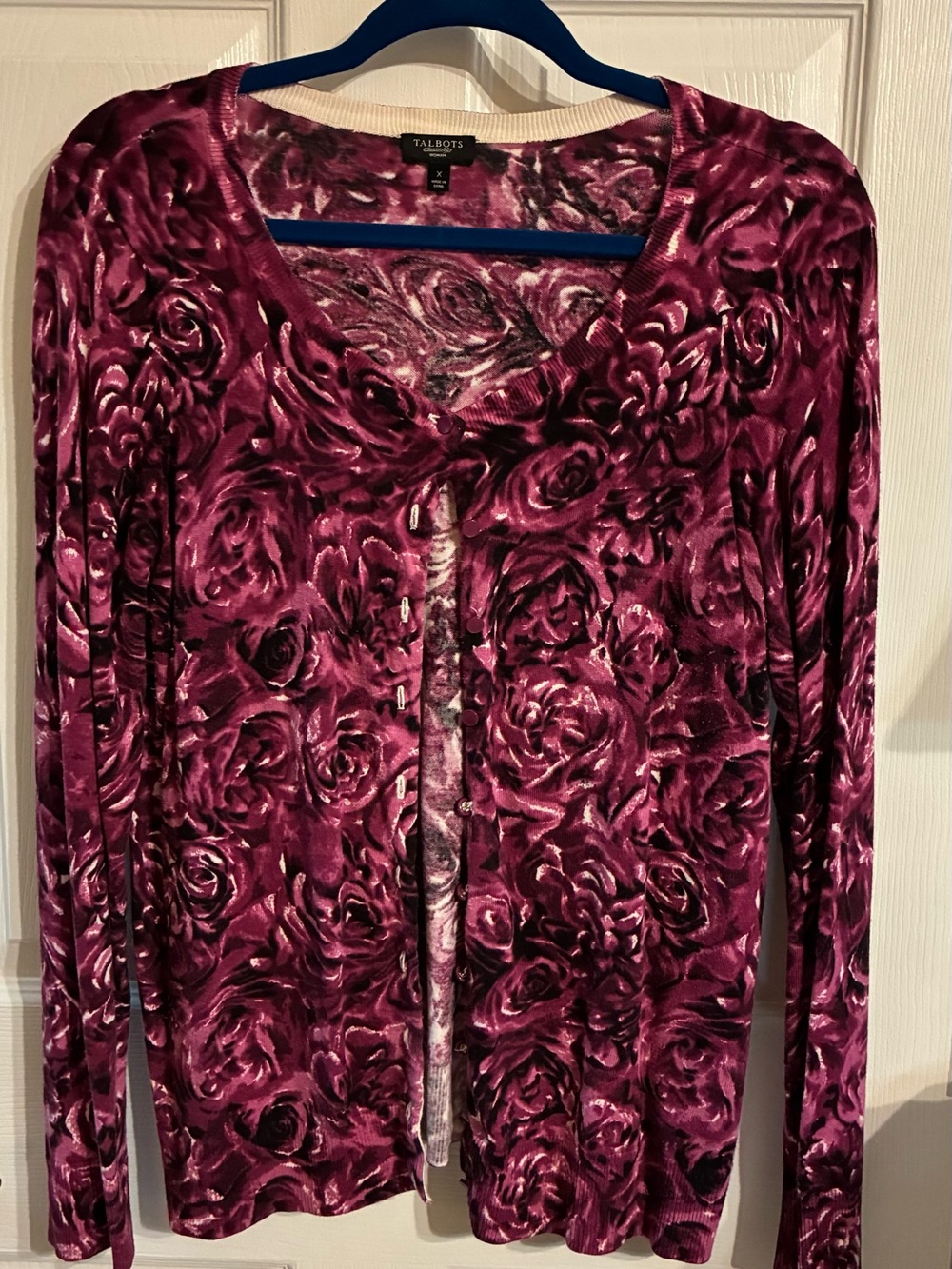 Talbots Purple and Berry Pink Floral Burnout Cardigan